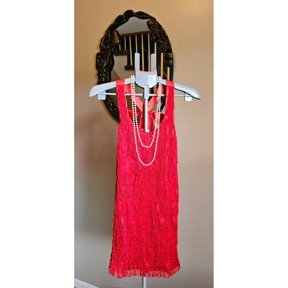 Delicious Womens Small Red Fringe Flapper Dress 1920s Gatsby Halloween Costume